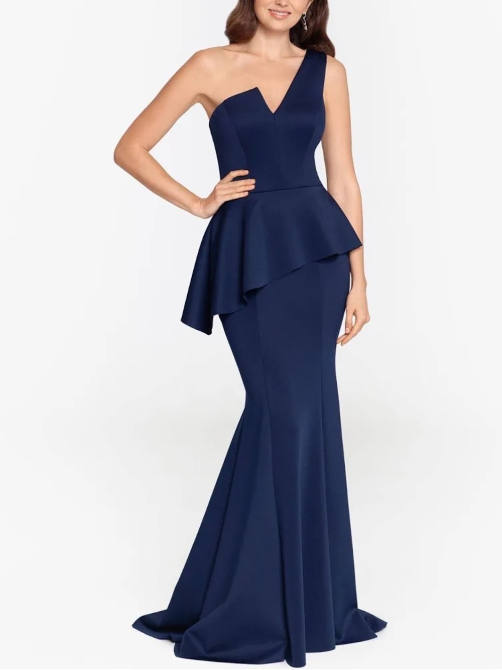 One Shoulder Peplum Gown - Betsy & Adam
